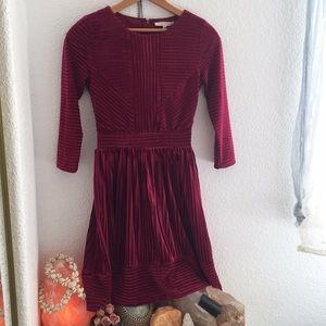 Red Velvet Striped Dress